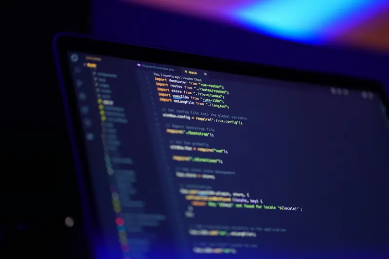 Source code on a laptop screen